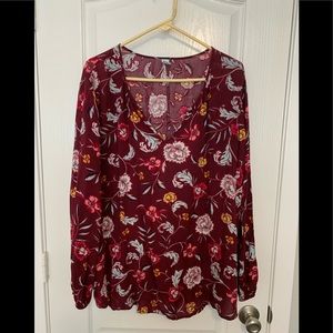 Burgundy flowered blouse